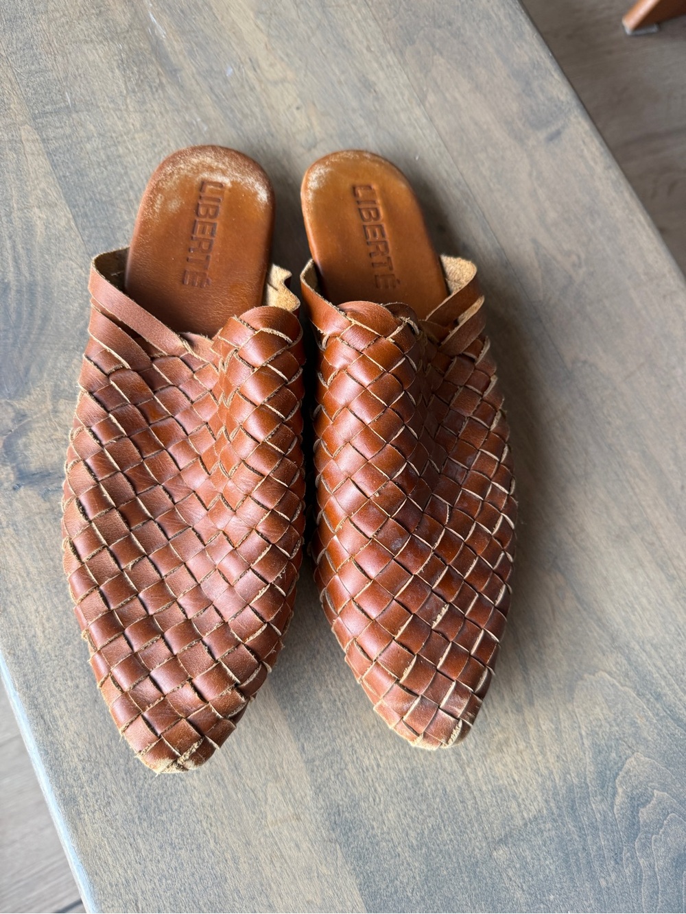 LIBERTE Brown Woven Leather Slip-On Mules